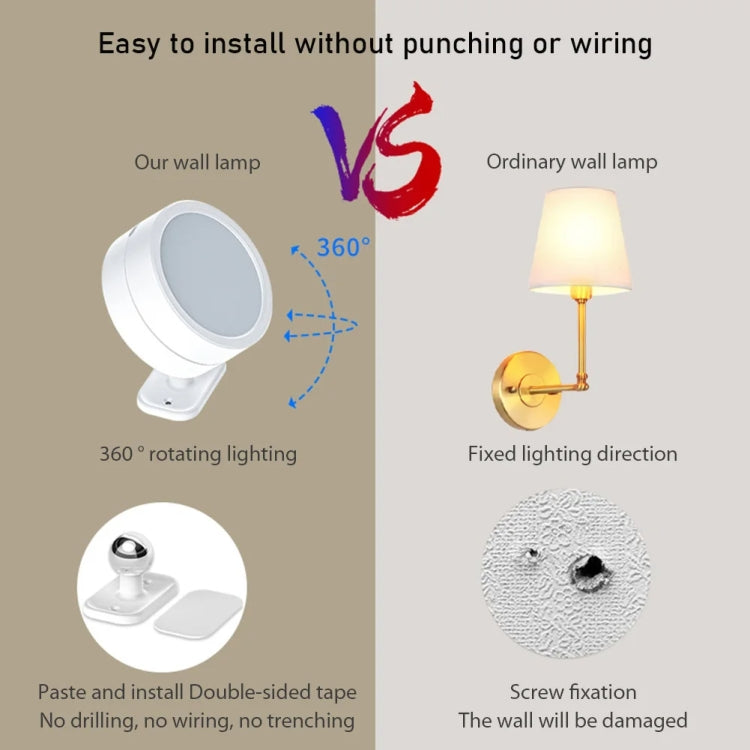 Lampada girevole a LED a 360 gradi, faretto magnetico per armadietto, luce notturna per atmosfera, White, Black