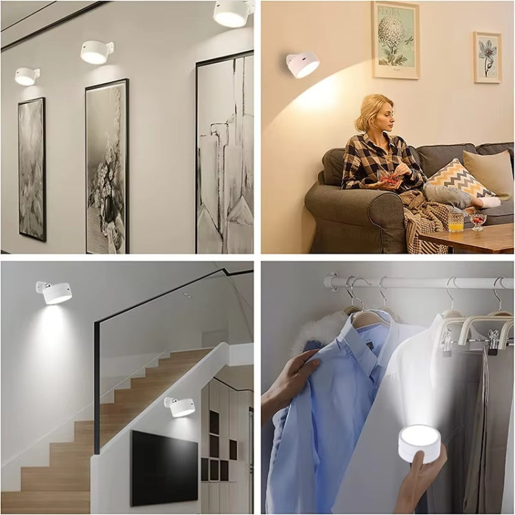 Lampada girevole a LED a 360 gradi, faretto magnetico per armadietto, luce notturna per atmosfera, White, Black
