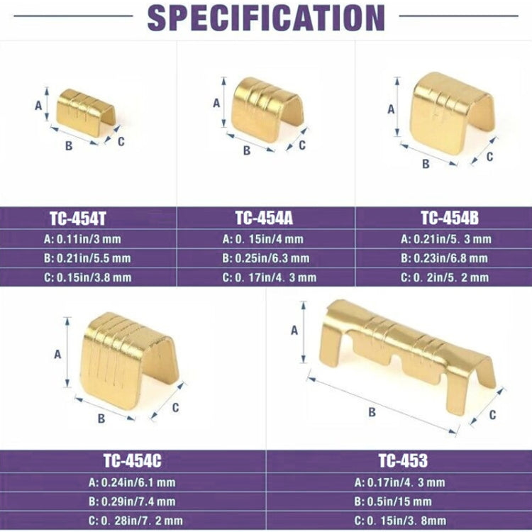 500 pezzi/scatola 5 specifiche del set di terminali paralleli a forma di U con fibbia a crimpatura rapida in ottone dorato