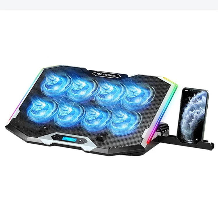 ICE COORE Supporto per laptop regolabile a 8 ventole con radiatore e luce ambientale RGB, K10 8-Fans