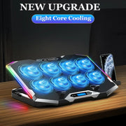 ICE COORE Supporto per laptop regolabile a 8 ventole con radiatore e luce ambientale RGB, K10 8-Fans