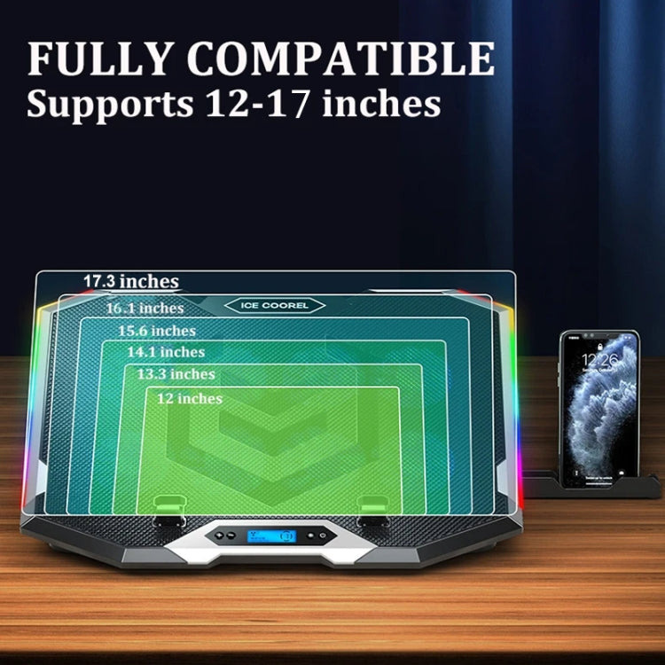 ICE COORE Supporto per laptop regolabile a 8 ventole con radiatore e luce ambientale RGB, K10 8-Fans