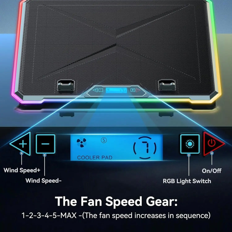 Base per radiatore per laptop regolabile intelligente ICE COOREL K15C con effetto di illuminazione RGB, 13 Fans, 14 Fans, 15 Fans