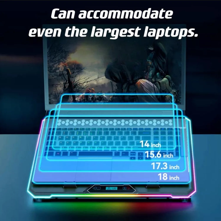 Base per radiatore per laptop regolabile intelligente ICE COOREL K15C con effetto di illuminazione RGB, 13 Fans, 14 Fans, 15 Fans