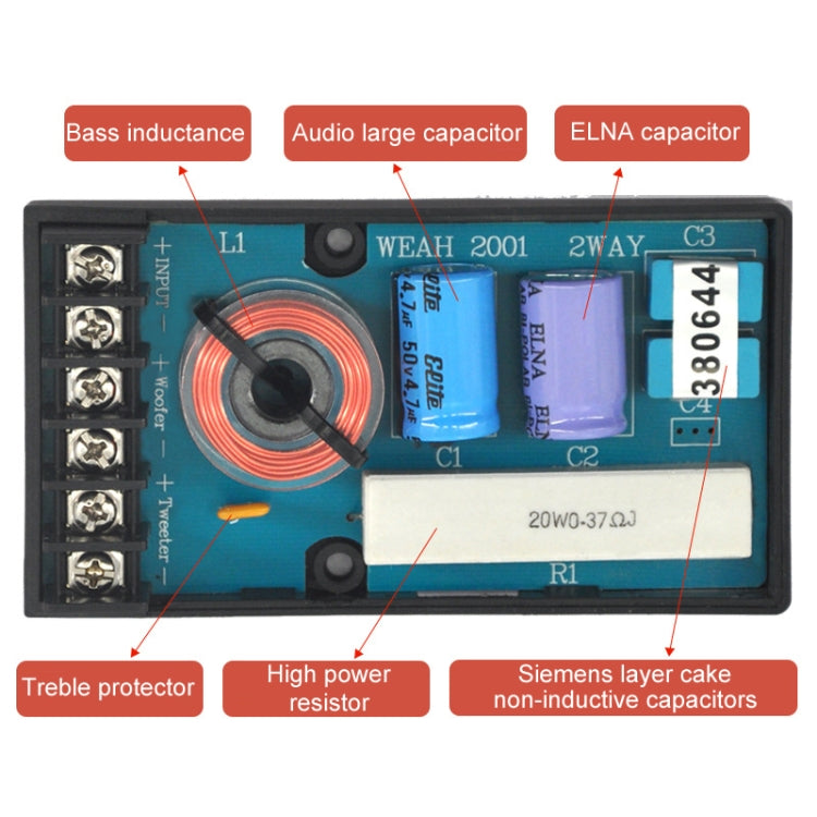 WEAH-2001 Crossover audio a 2 vie alto e basso per altoparlanti per auto, WEAH-2001