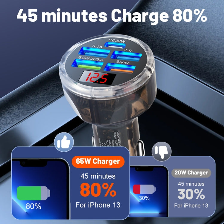 Caricabatteria da auto multiporta 5 in 1 a 3 linee con display digitale della tensione