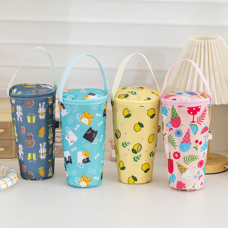 Borsa da viaggio portatile per tè al latte, conservazione del calore, borsa ecologica, copritazza isolato, Lemon, Cats, Ice Cream, Bunny