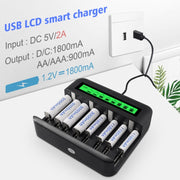 Caricabatterie multifunzione LCD a otto slot AA / AAA / C / D, 8 Slots USB