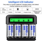 Caricabatterie multifunzione LCD a otto slot AA / AAA / C / D, 8 Slots USB