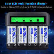 Caricabatterie multifunzione LCD a otto slot AA / AAA / C / D, 8 Slots USB