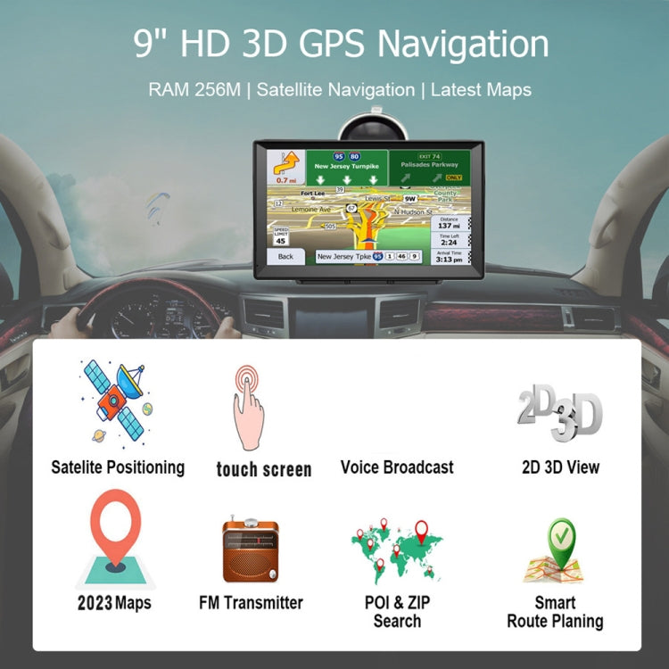 Navigatore GPS per auto da 9 pollici 8G/256M con grande schermo capacitivo Bluetooth Map, United States, Canada, Mexico Map, Europe Map, United Kingdom Map, Germany Map, Russia + Ukraine + Belarus Map, Australia Map, South America Map, Middle East Map ...