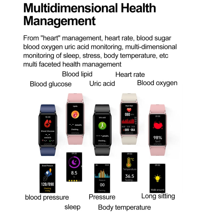 Acido urico, lipidi nel sangue, glicemia non invasiva, frequenza cardiaca, ossigeno, temperatura, monitoraggio, braccialetto sportivo intelligente e sano