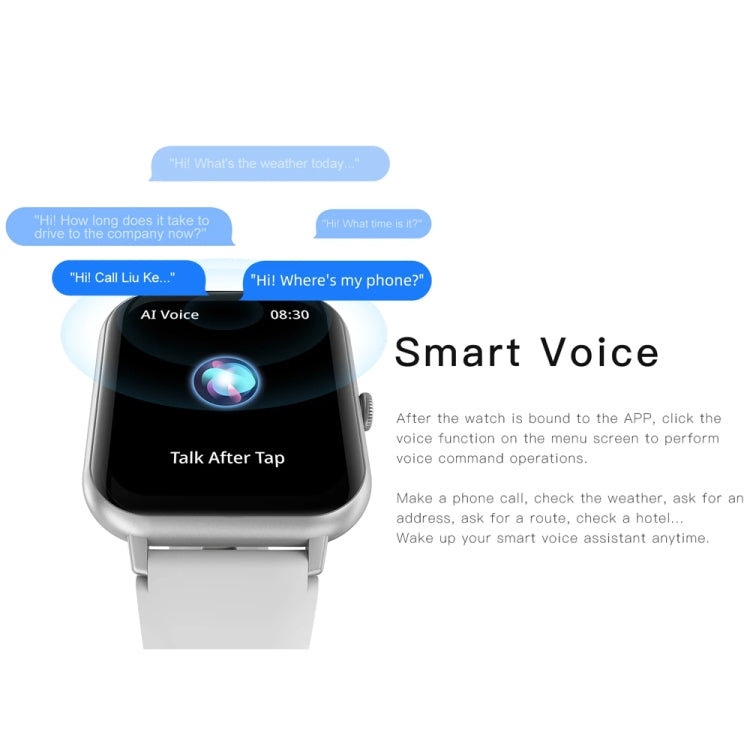 1,83 pollici Touch Screen AI Voice Monitoraggio della frequenza cardiaca / ossigeno nel sangue / pressione sanguigna / sonno Smartwatch Bluetooth