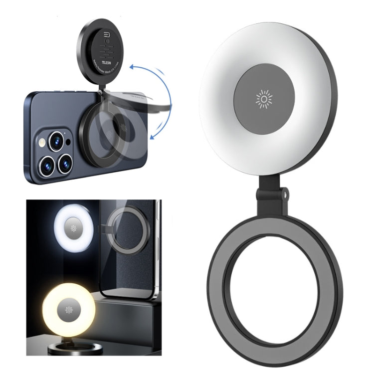 TELESIN Luce magnetica per selfie, ricaricabile, design reversibile, luce di riempimento, P5-BGD-01