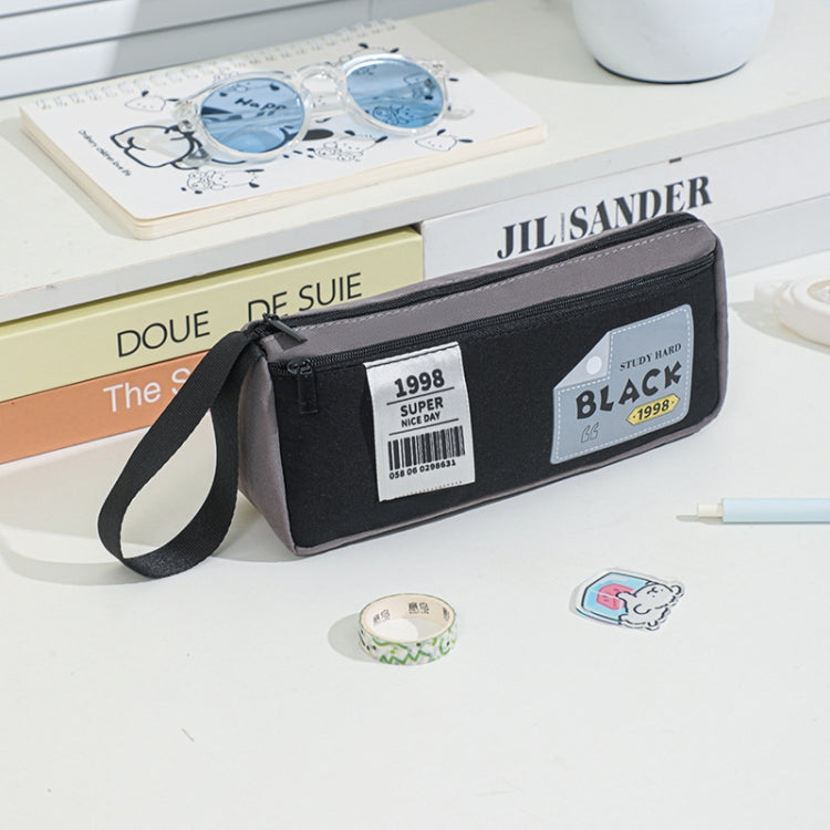 Astuccio portapenne portatile a doppio strato con design a triangolo retrò, borsa da cancelleria per studenti