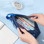 Astuccio portapenne portatile a doppio strato con design a triangolo retrò, borsa da cancelleria per studenti