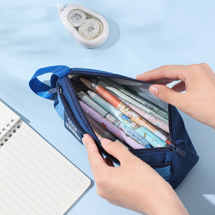 Astuccio portapenne portatile a doppio strato con design a triangolo retrò, borsa da cancelleria per studenti