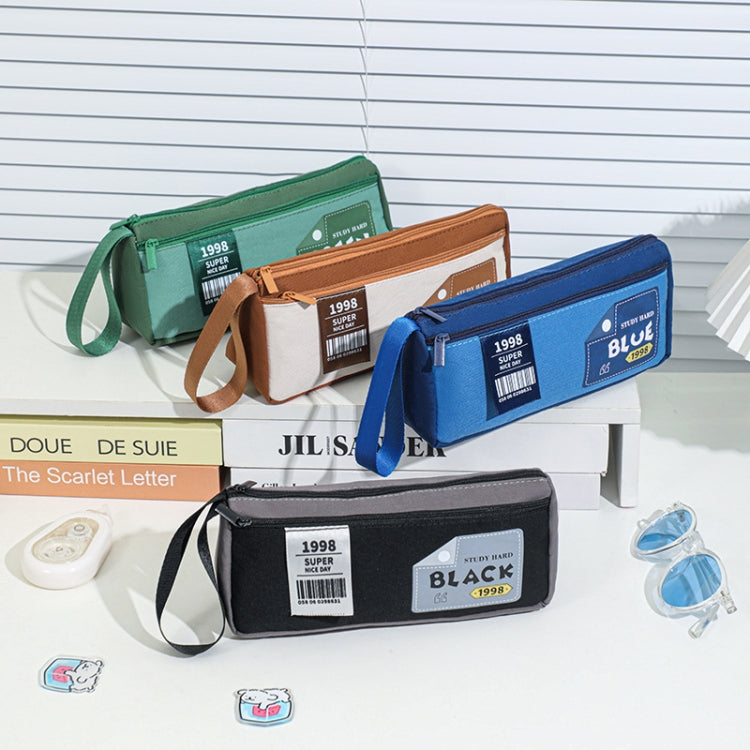 Astuccio portapenne portatile a doppio strato con design a triangolo retrò, borsa da cancelleria per studenti