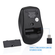 Mouse wireless silenzioso per ufficio e giochi per laptop con 6 tasti di tipo C/USB-C, E27 Black