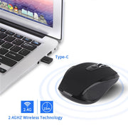 Mouse wireless silenzioso per ufficio e giochi per laptop con 6 tasti di tipo C/USB-C, E27 Black