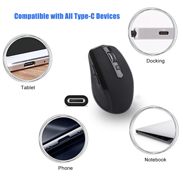 Mouse wireless silenzioso per ufficio e giochi per laptop con 6 tasti di tipo C/USB-C, E27 Black