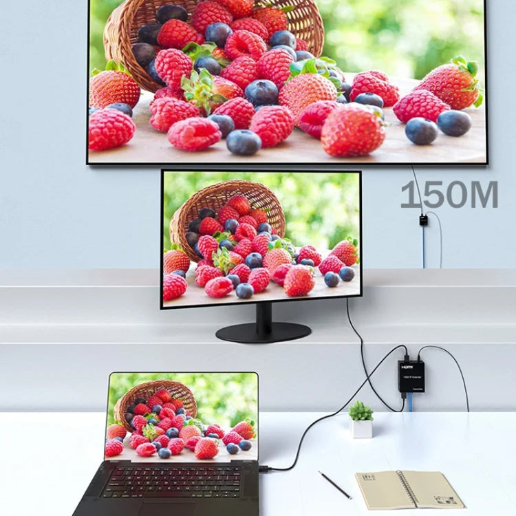 Cavo di rete HDMI 150M Extender IP Uno a molti monitor per computer, trasmettitore + ricevitore, spina USA, 150m