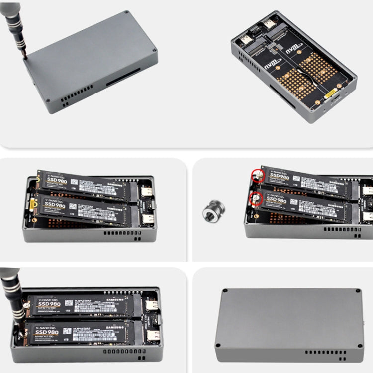 Doppio M.2 NVME SSD RAID Array Mobile Hard Drive Enclosure Tipo-C USB3.2 GEN2x2 20G 586R, PH8586R