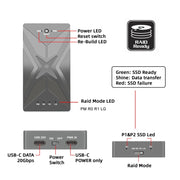 Doppio M.2 NVME SSD RAID Array Mobile Hard Drive Enclosure Tipo-C USB3.2 GEN2x2 20G 586R, PH8586R