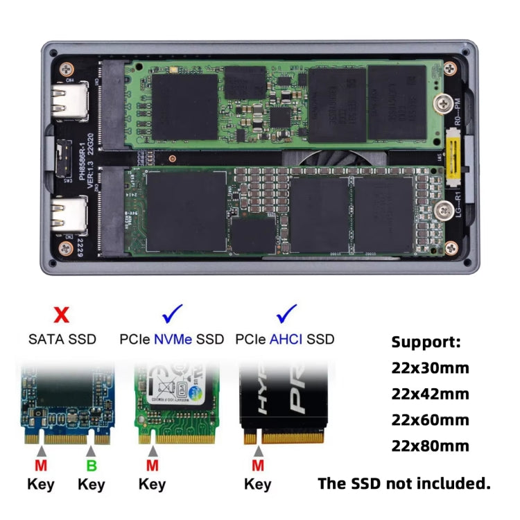 Doppio M.2 NVME SSD RAID Array Mobile Hard Drive Enclosure Tipo-C USB3.2 GEN2x2 20G 586R, PH8586R