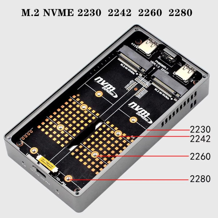 Doppio M.2 NVME SSD RAID Array Mobile Hard Drive Enclosure Tipo-C USB3.2 GEN2x2 20G 586R, PH8586R