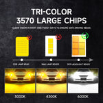 Faro anteriore in lega di alluminio con doppio tubo di rame a LED a tre colori da 50 W, 9005, 9006, 9012, H1, H4, H7, H11