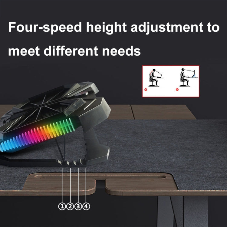 YL-017 Supporto di raffreddamento per laptop silenzioso con effetto di illuminazione RGB a 2 ventole e velocità regolabile, YL-017 2-Fans