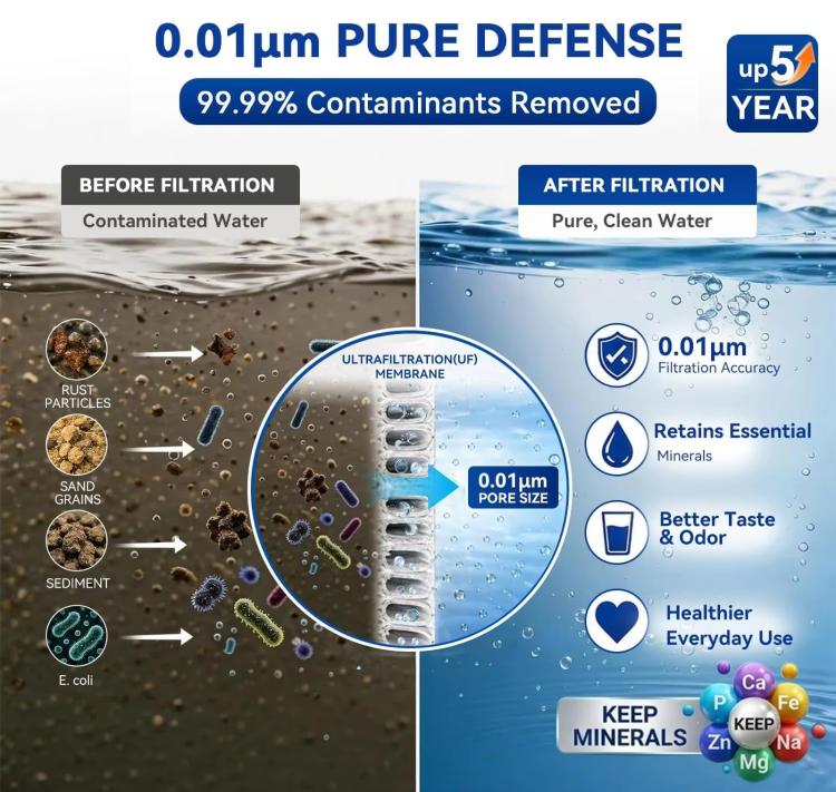 Purificatore d'acqua domestico per tutta la casa, filtro per installazione su tubature, purificatore d'acqua ad alto flusso, Wheelton UF2-1T, Wheelton UF4-2T, Wheelton UF6-3T