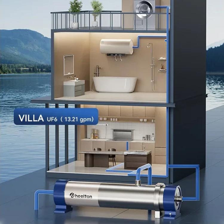 Purificatore d'acqua domestico per tutta la casa, filtro per installazione su tubature, purificatore d'acqua ad alto flusso, Wheelton UF2-1T, Wheelton UF4-2T, Wheelton UF6-3T