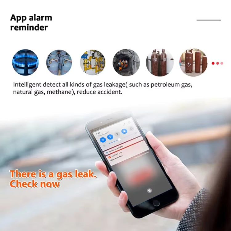 Rilevatore di perdite di gas Tuya WiFi con funzione di orologio della temperatura Supporto allarme vocale umano, GS21