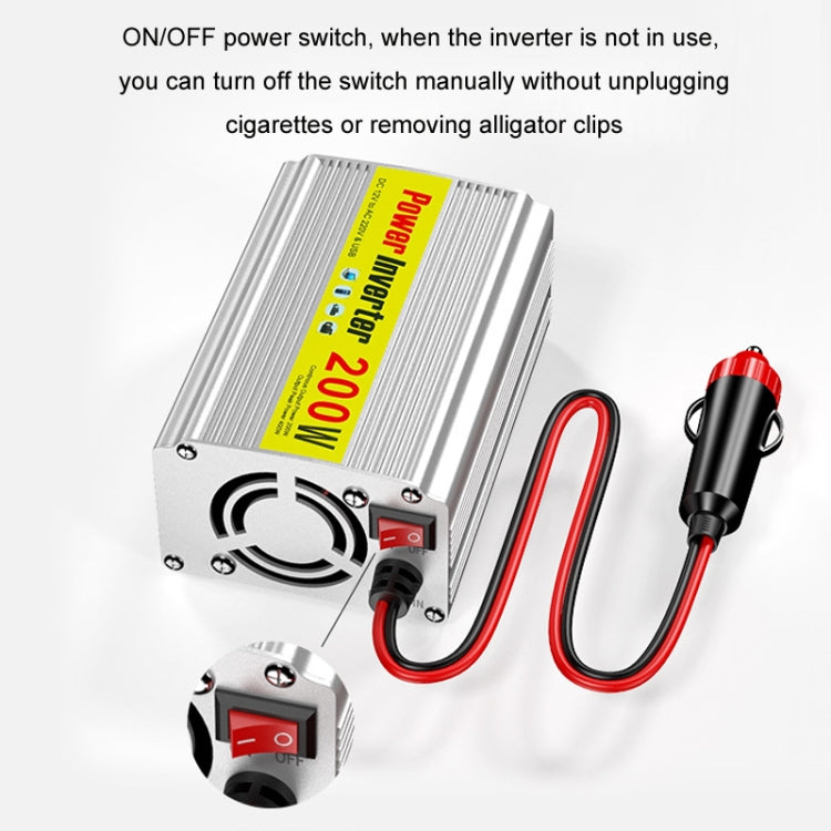 Inverter a onda sinusoidale modificata da 200 W per auto, telefono cellulare, alimentatore universale da 2,1 A, 12 To 220V, 12 To 110V