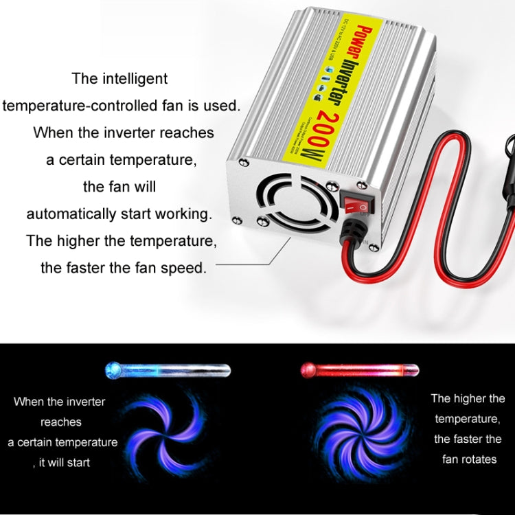 Inverter a onda sinusoidale modificata da 200 W per auto, telefono cellulare, alimentatore universale da 2,1 A, 12 To 220V, 12 To 110V