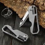 Portachiavi multifunzionale in titanio per esterni, portatile, mini coltello pieghevole da difesa, With Steel Ring, With 1 Titanium Ring, With 2 Titanium Ring
