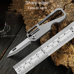 Portachiavi multifunzionale in titanio per esterni, portatile, mini coltello pieghevole da difesa, With Steel Ring, With 1 Titanium Ring, With 2 Titanium Ring