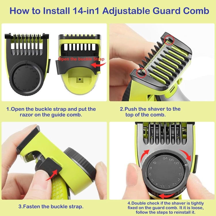 Per Philips OneBlade QP2520 QP2530 QP2630 Rasoio elettrico, Partial Comb, Body Comb, 14-length  Guide Comb, 4 In 1
