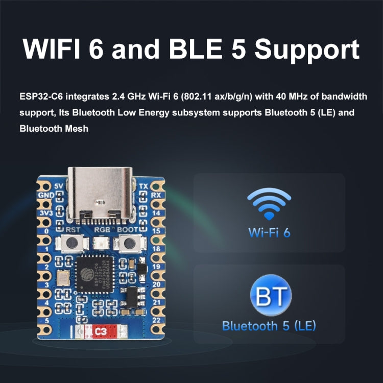 Scheda di sviluppo Waveshare ESP32-C6 Mini WiFi 6 e Bluetooth 5 a doppio processore, Zero, Zero-M