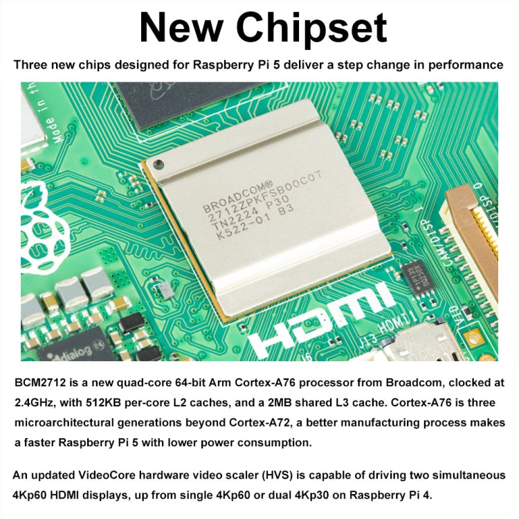 Waveshare per Raspberry Pi 5 2.4GHz Quad-Core BCM2712 Scheda di sviluppo del processore, 2GB, 4GB, 8GB