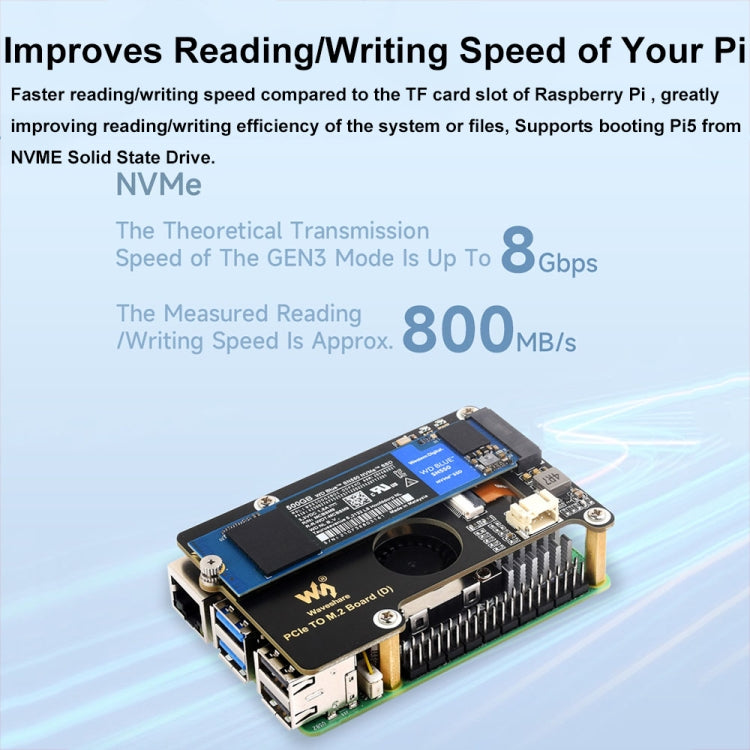 Waveshare per Raspberry Pi 5 PCIe a M.2 Adapter Board supporta il protocollo NVMe, 27709