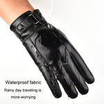 Guanti da uomo in pelle autunno inverno PU velluto caldo equitazione guida touchscreen guanti, Average