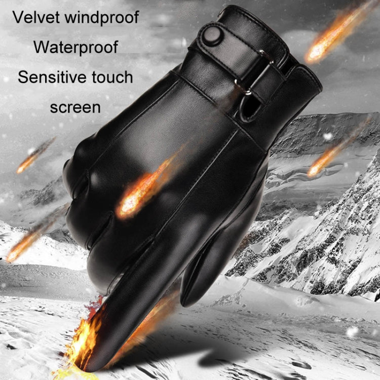 Guanti da uomo in pelle autunno inverno PU velluto caldo equitazione guida touchscreen guanti, Average