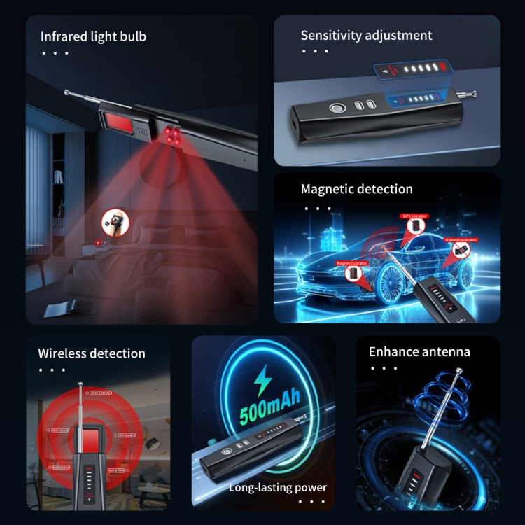 Rilevatore di telecamere nascoste Rilevatore di localizzatore GPS 5 livelli di sensibilità regolabili, T011