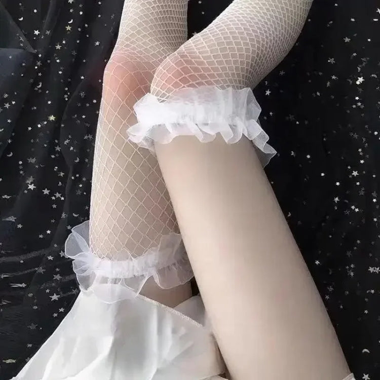 Calze sexy in pizzo a rete da donna Lolita sopra il ginocchio alte calze lunghe calze a rete cava, Average