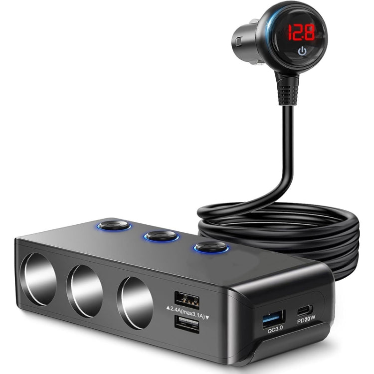 Accendisigari per auto 7 in 1 con ricarica rapida QC3.0/PD con display, TR30P