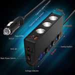 TR24 Accendisigari per auto da uno a tre con interruttore 180 W Caricabatterie rapido ad alta potenza, TR24(Black PD Version)