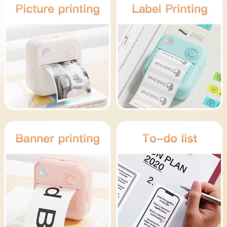 Stampante per etichette mini 200DPI Stampante termica senza inchiostro in bianco e nero con 1 rotolo di carta da stampa